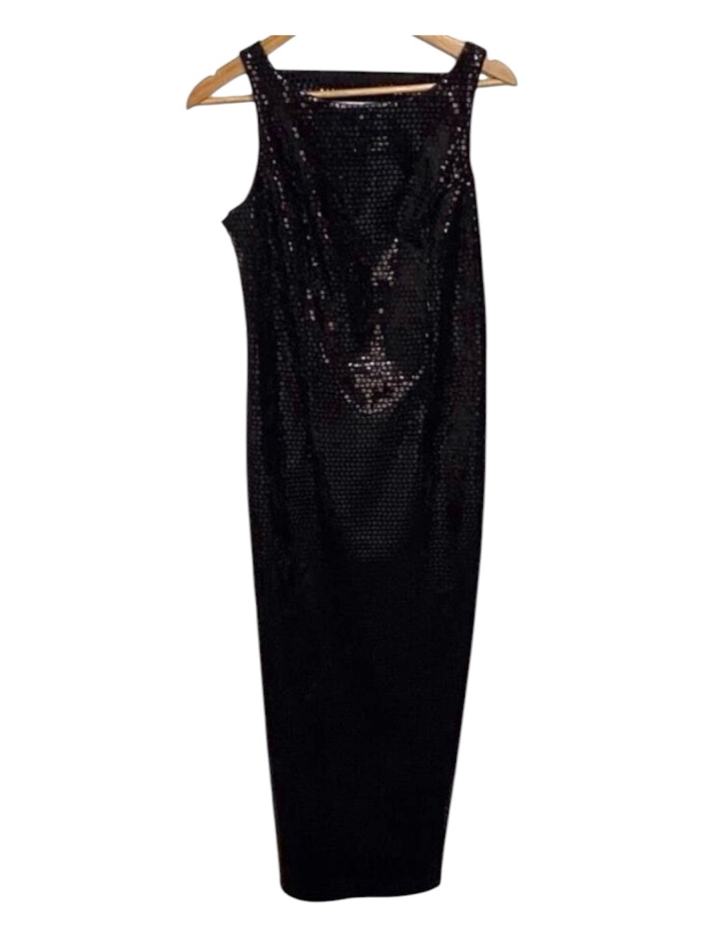 LORI Weidner design black maxi dress shinny sleeveless soirée luxury classic 8